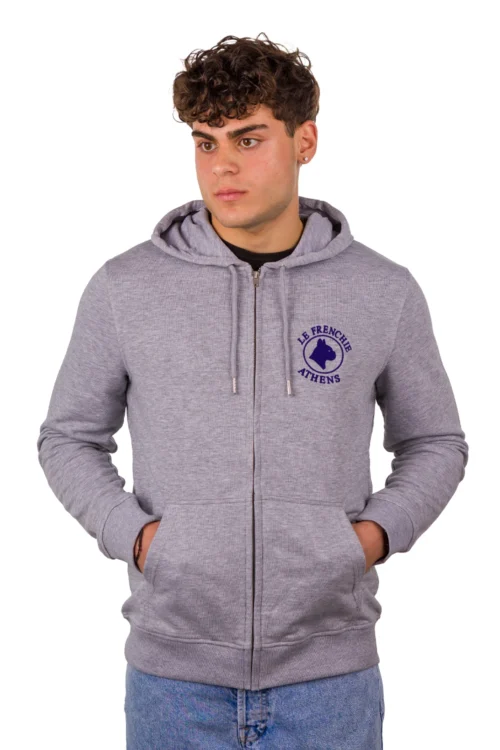 Ανδρική Ζακέτα Le Frenchie Athens με Κουκούλα – Γκρι (Κέντημα)
