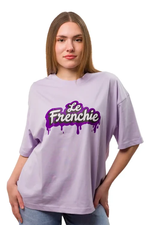 Premium Γυναικείο Oversized  100% Οργανικό Βαμβάκι T-Shirt "Le Frenchie" Drip - Λιλά